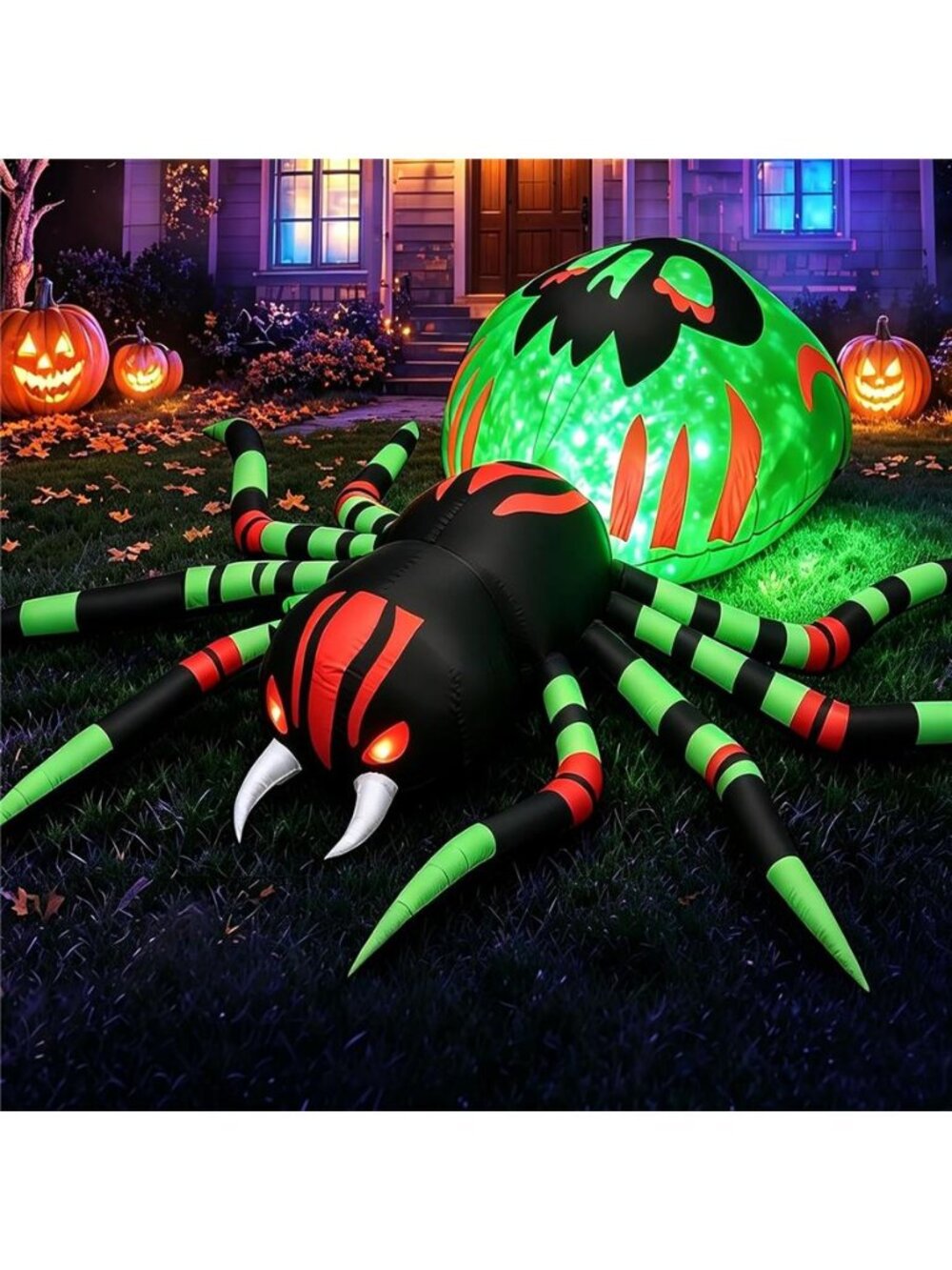 11FT Halloween Inflatables Spider Giant Blow up with Rotating Fire Flame